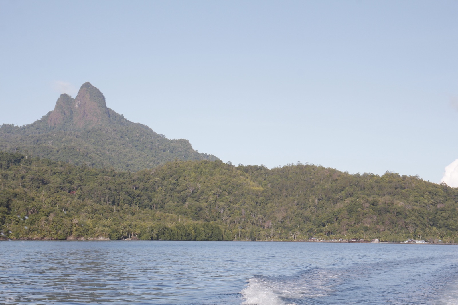 Forested mountain landscape beside Waifoi village in Mayalibit Bay